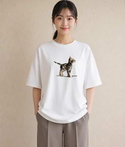 半袖Tシャツ レディース 猫の手 猫 ねこ イラスト ラフ 母娘コーデ 自分用 白T YMAZO