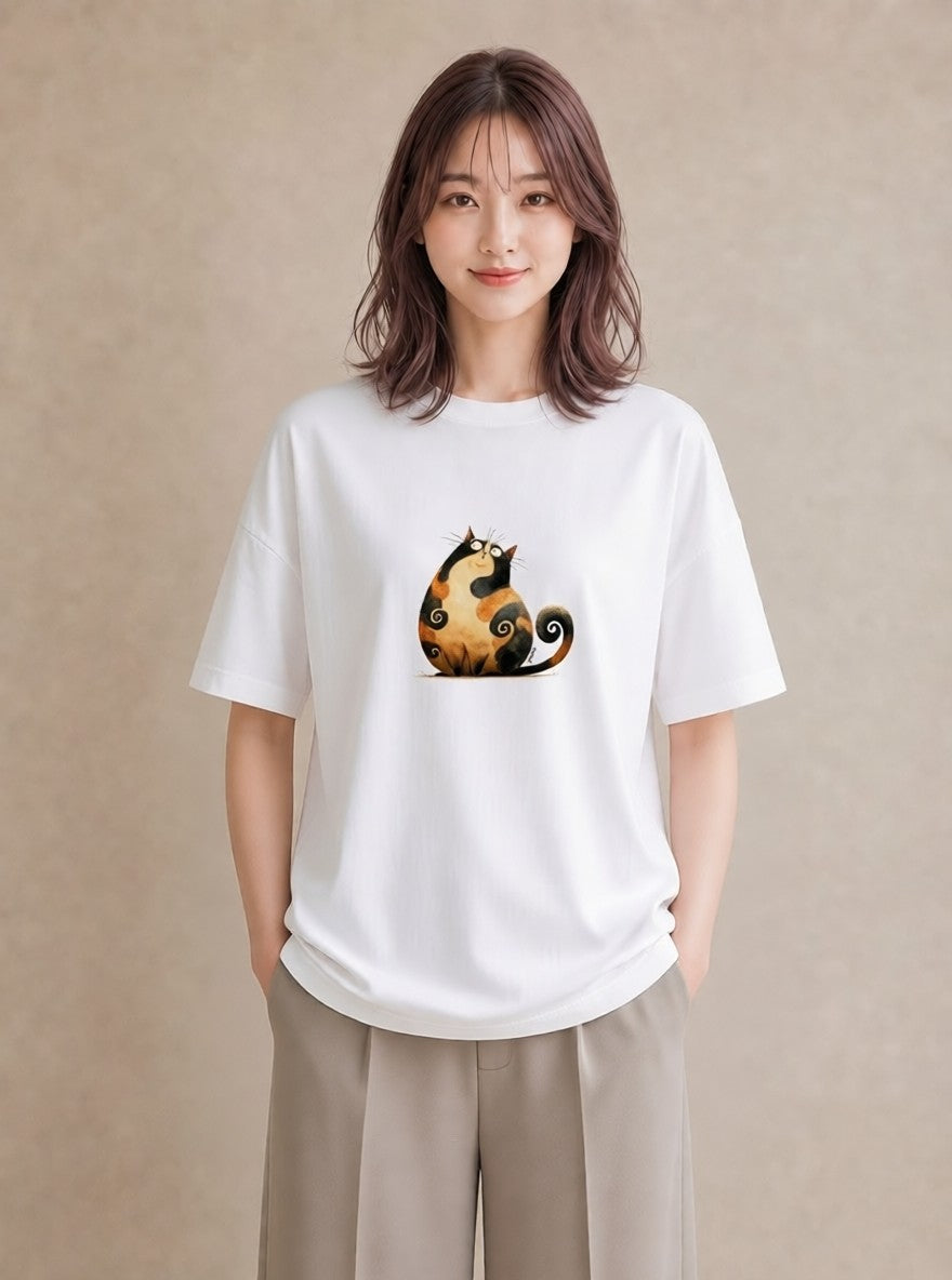半袖Tシャツ レディース エキゾチックショートヘア 猫 ねこ イラスト 北欧風 週末コーデ 敬老の日 白T YMAZO