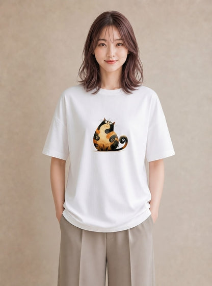 半袖Tシャツ レディース エキゾチックショートヘア 猫 ねこ イラスト 北欧風 週末コーデ 敬老の日 白T YMAZO