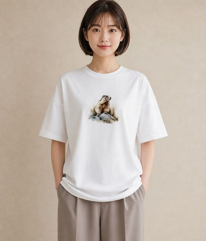 プリントTシャツ レディース フェレット ペット 動物 イラスト 韓国風 帰省 ラフ 白T YMAZO