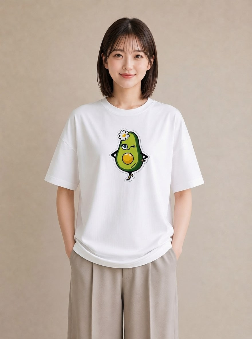 グラフィックTシャツ レディース アボカド 食べ物 フード イラスト シンプル 海 カフェ巡り 白T YMAZO