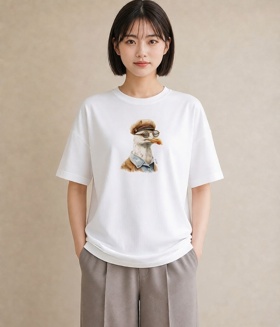 Tシャツ レディース 白文鳥 ペット 動物 イラスト 個性的 旅行用 海 白T YMAZO