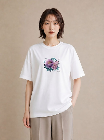 グラフィックTシャツ レディース スミレ 花 花柄 イラスト 淡色 部屋着 女性向けギフト 白T