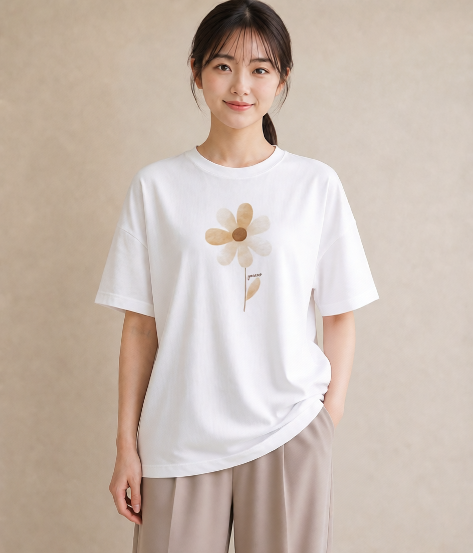 デザインTシャツ レディース ミモザ 花 花柄 イラスト カフェコーデ 帰省 ラフ 白T YMAZO
