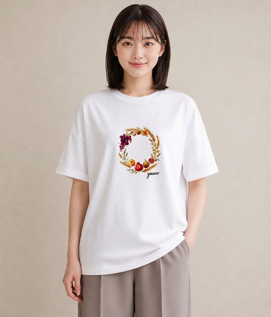 半袖Tシャツ レディース 実り 植物 ボタニカル イラスト カフェコーデ クリスマス 旅行 白T YMAZO
