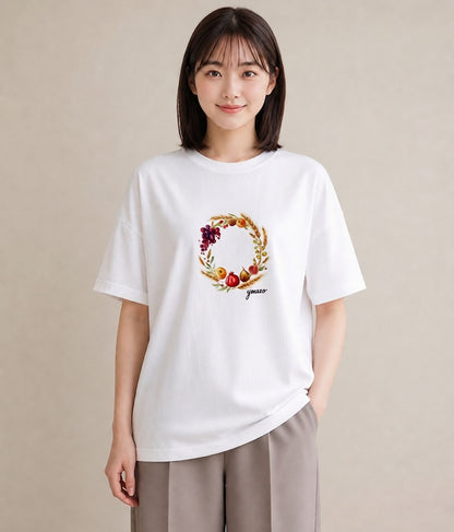 半袖Tシャツ レディース 実り 植物 ボタニカル イラスト カフェコーデ クリスマス 旅行 白T YMAZO