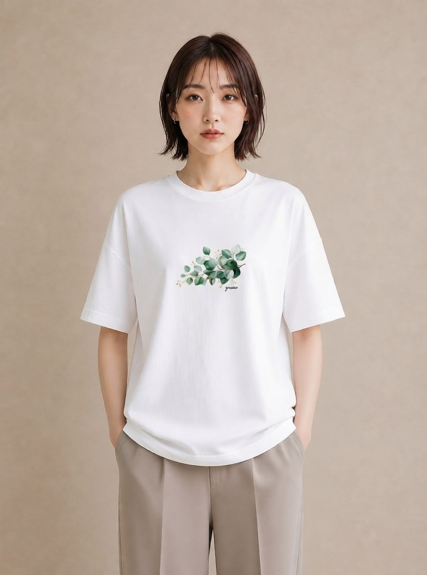 半袖Tシャツ レディース 葉っぱ 植物 ボタニカル イラスト 個性的 旅行 母娘コーデ 白T YMAZO