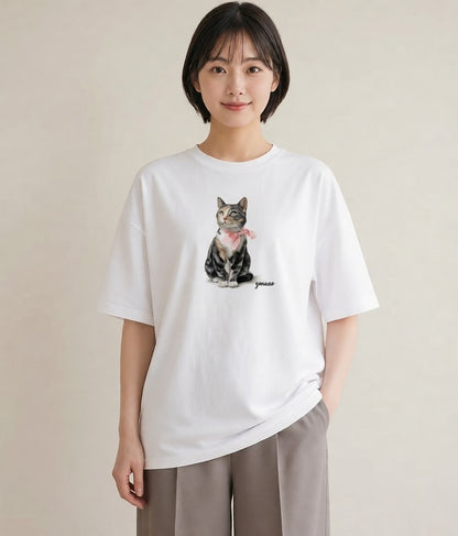 Tシャツ レディース ソマリ 猫 ねこ イラスト ラフ カジュアルコーデ 買い物 白T YMAZO