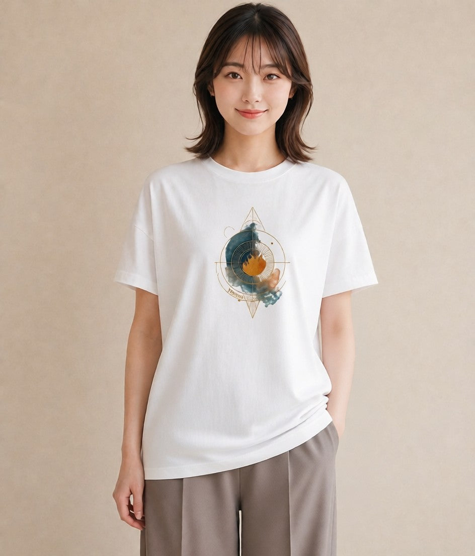 グラフィックTシャツ レディース 太陽 星空 宇宙 イラスト 淡色 在宅 公園 白T YMAZO