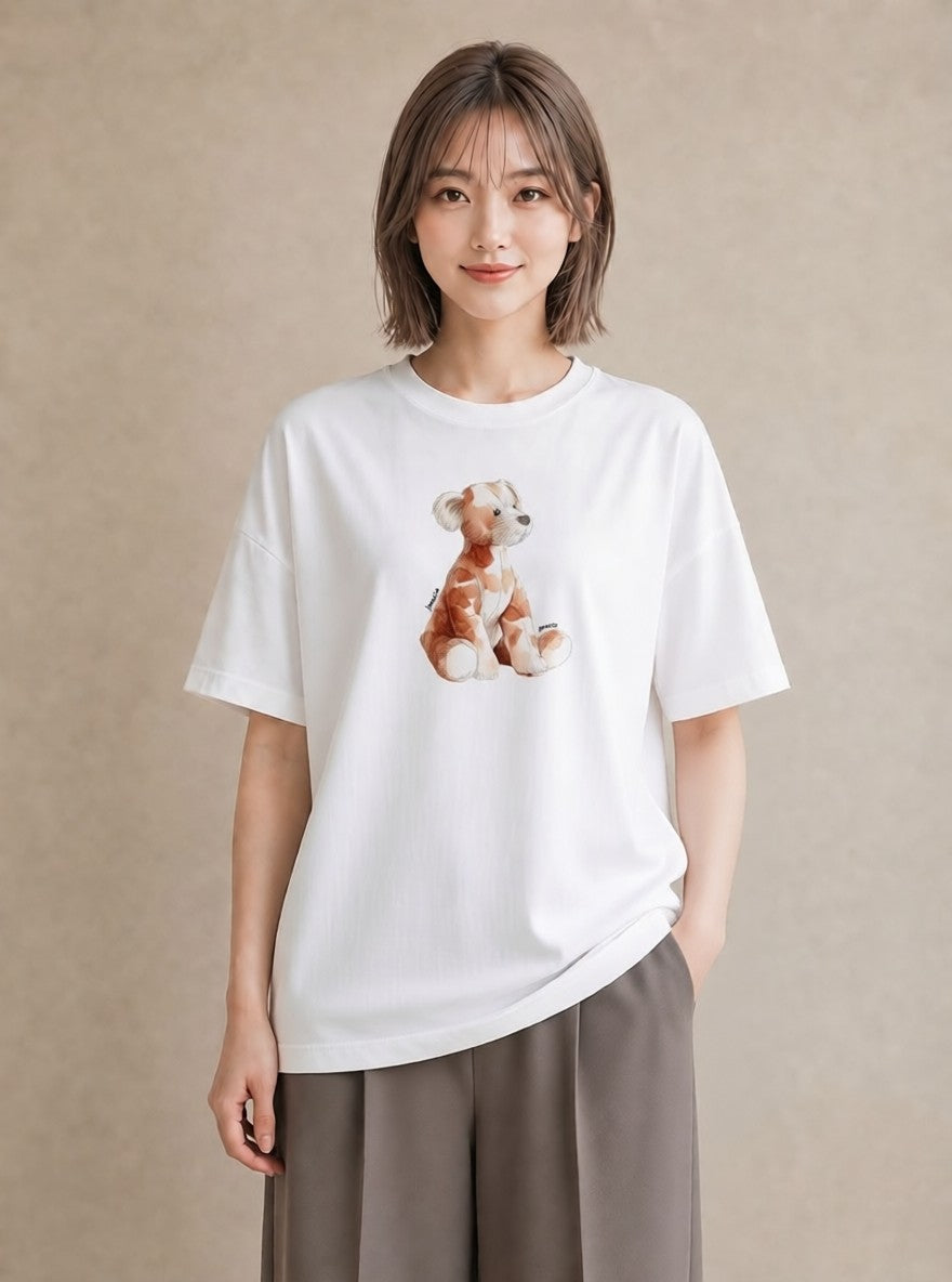 グラフィックTシャツ レディース わんこ 犬 いぬ イラスト こなれ感 お揃い 親子 白T YMAZO