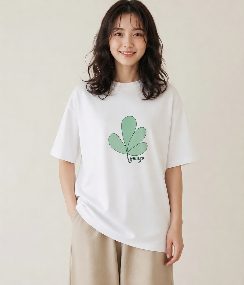 プリントTシャツ レディース クローバー 四つ葉 花 花柄 イラスト 個性的 女子会 お揃い 白T YMAZO