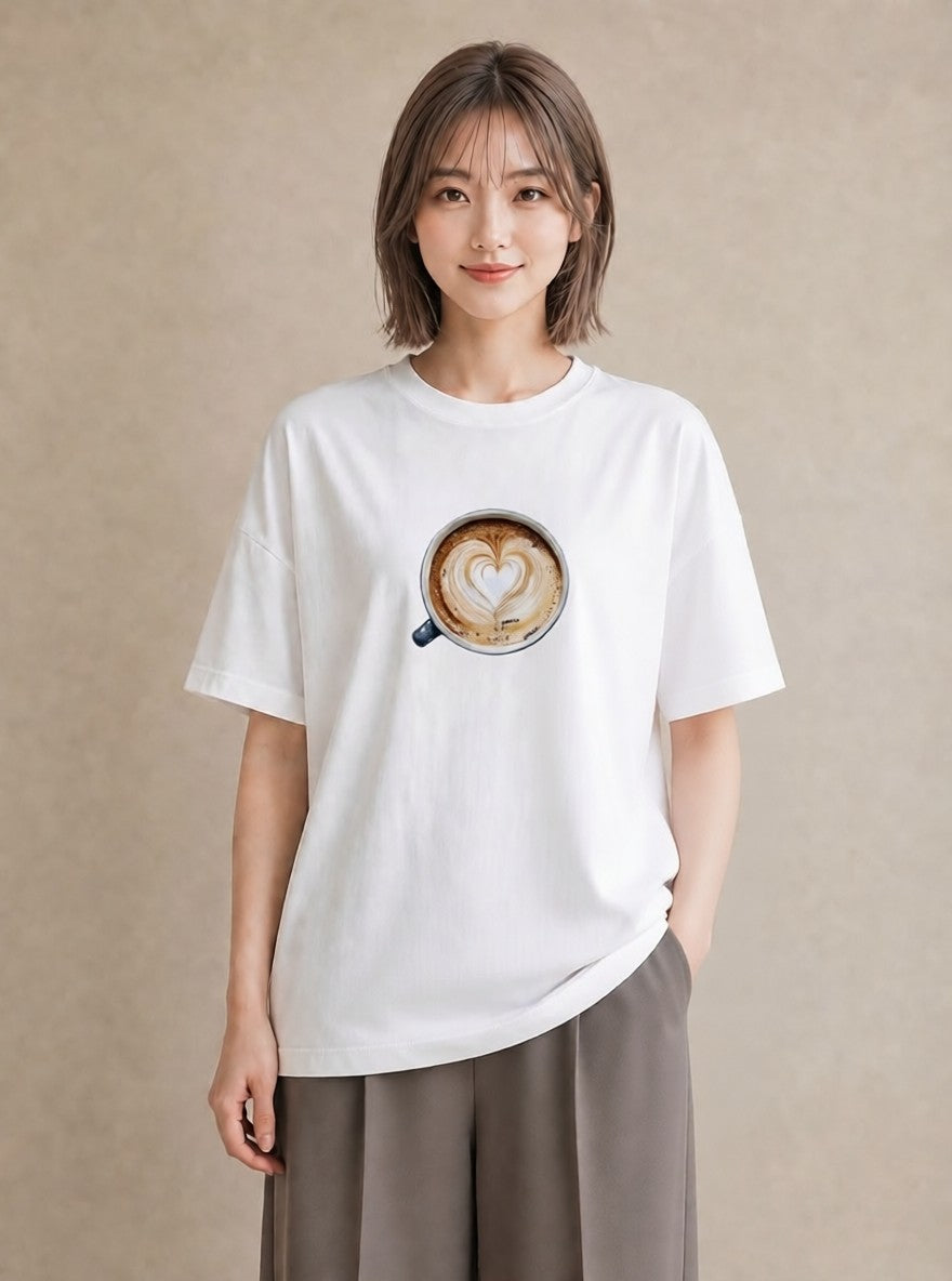 半袖Tシャツ レディース エスプレッソ 食べ物 フード イラスト 北欧風 社会人 女性 白T YMAZO
