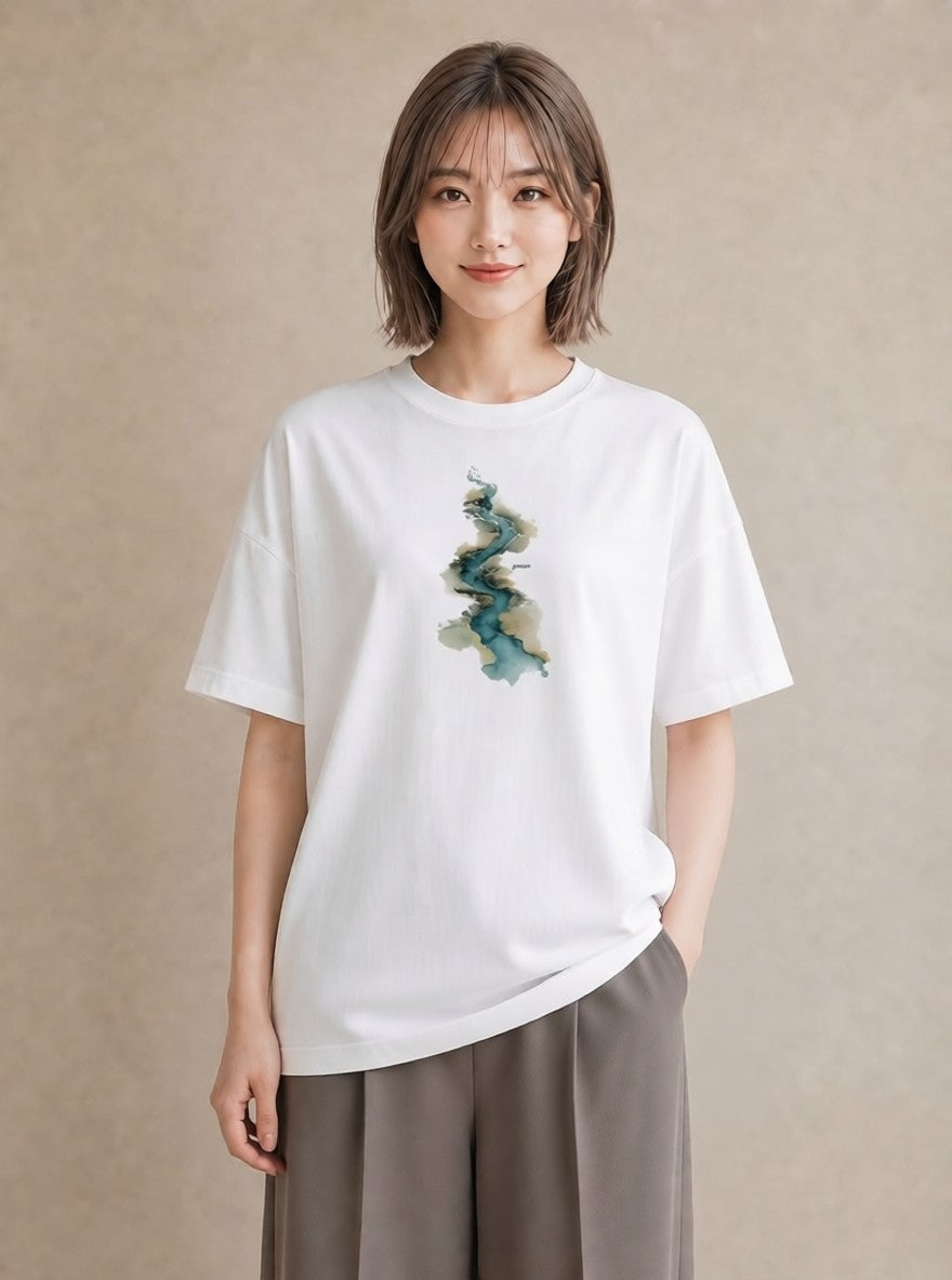 半袖Tシャツ レディース 波 星空 宇宙 イラスト シック 姉妹 送別ギフト 白T YMAZO