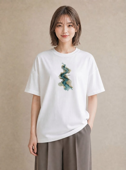 半袖Tシャツ レディース 波 星空 宇宙 イラスト シック 姉妹 送別ギフト 白T YMAZO