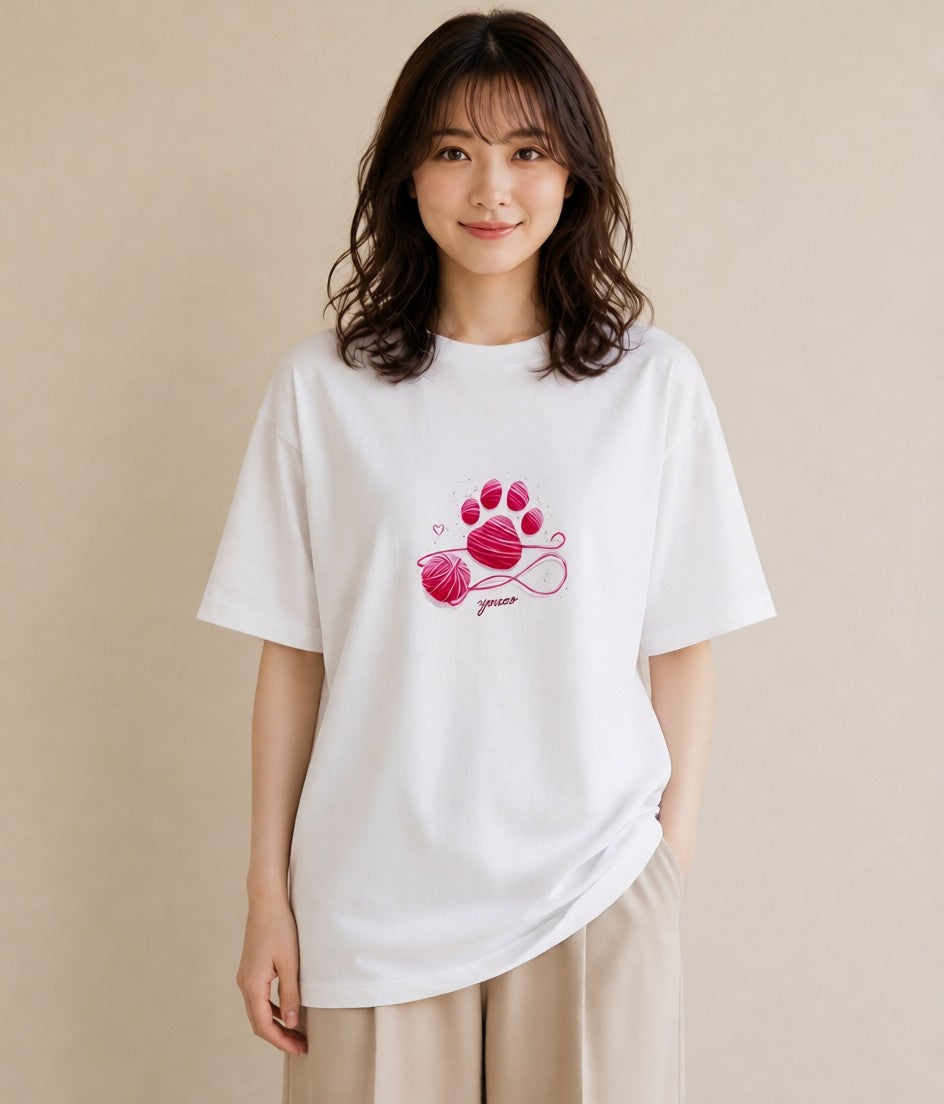 Tシャツ レディース 肉球 猫 ねこ イラスト フェミニン 送別ギフト 通勤 白T YMAZO