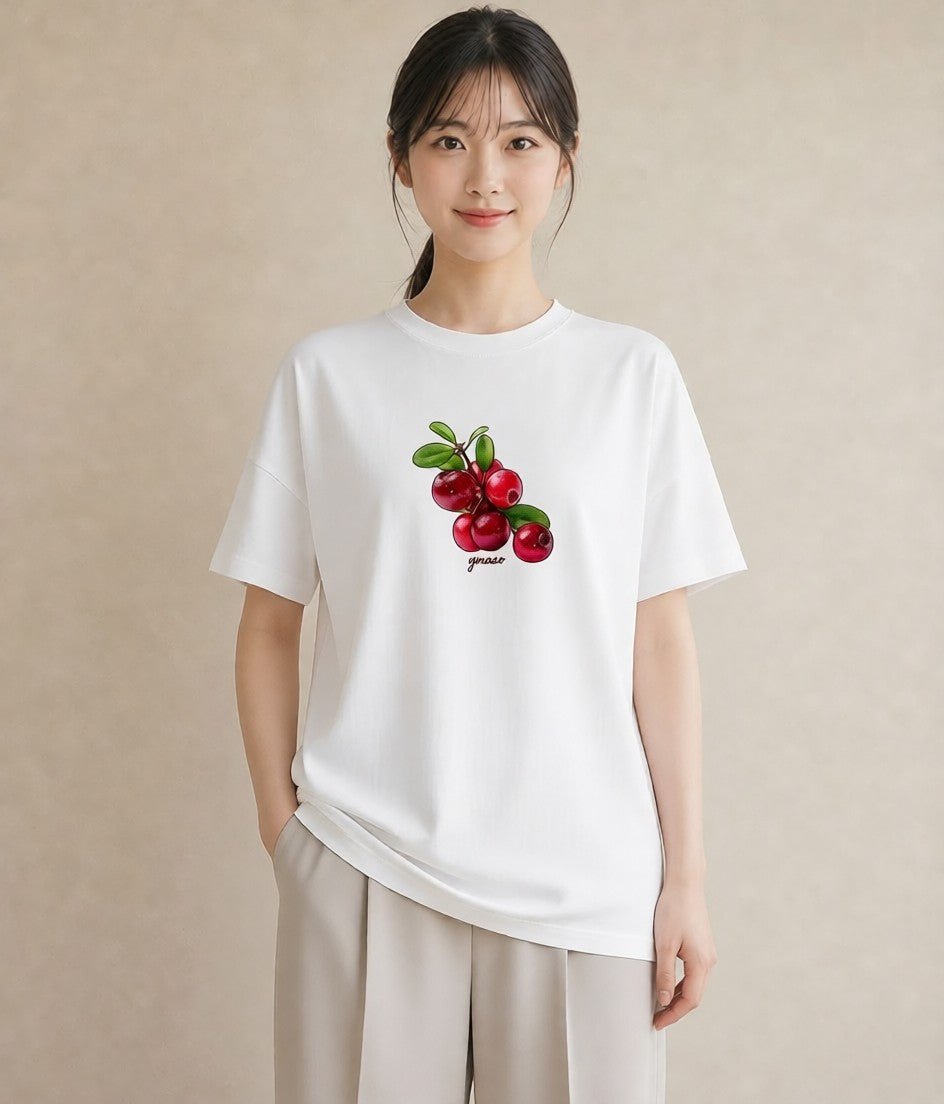 Tシャツ レディース さくらんぼ チェリー 食べ物 フード イラスト 抜け感 女性 旅行用 白T YMAZO