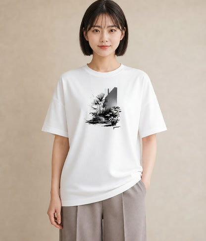 半袖Tシャツ レディース 雨上がりの小道 雨上がり 小道 ナチュラル アンティーク イラスト 北欧風 友達ギフト 部屋着 白T YMAZO