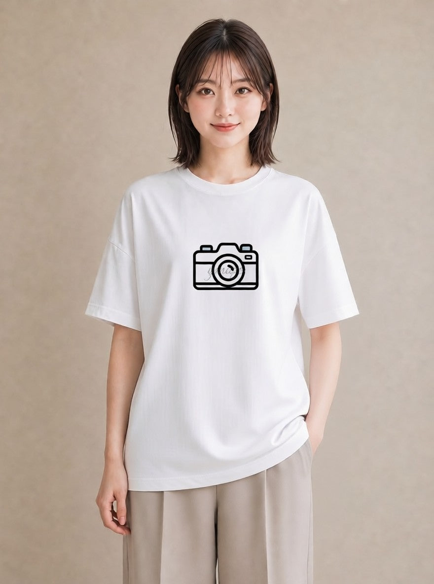 グラフィックTシャツ レディース カメラ フィルムカメラ レトロカメラ イラスト モード ビーチ デイリーウェア 白T YMAZO