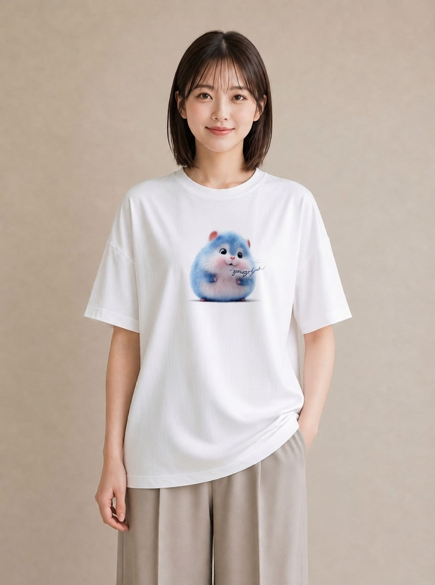 デザインTシャツ レディース ロボロフスキー ペット 動物 イラスト ヴィンテージ風 カジュアルコーデ 買い物 白T YMAZO
