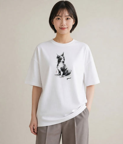 デザインTシャツ レディース 犬 いぬ イラスト 韓国風 通学 誕生日プレゼント 白T YMAZO