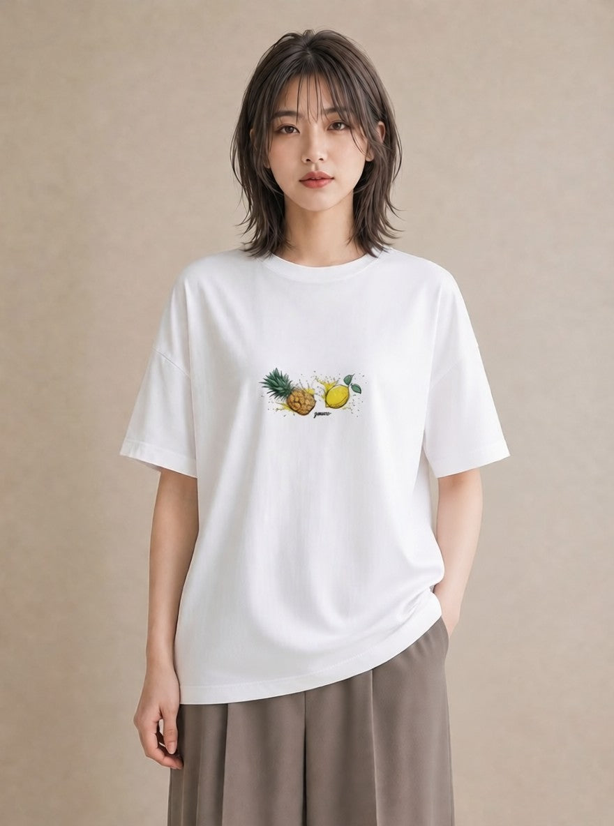 デザインTシャツ レディース パイナップル 食べ物 フード イラスト ゆるコーデ 春コーデ 姉妹 白T YMAZO