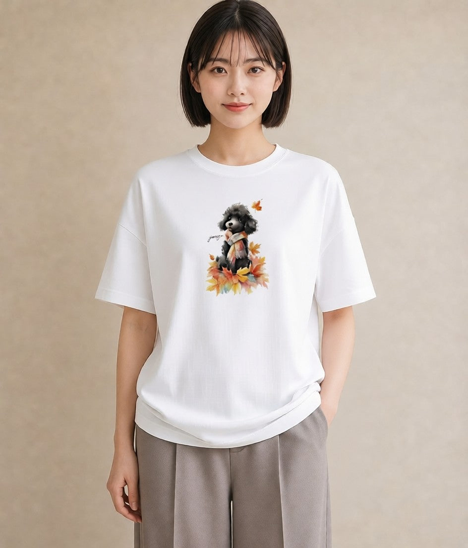 半袖Tシャツ レディース トイプードル プードル 犬 いぬ イラスト ボタニカル 旅行用 海 白T YMAZO