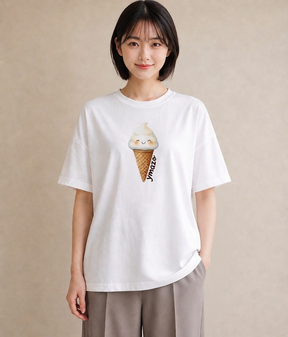 半袖Tシャツ レディース パフェ 食べ物 フード イラスト フェミニン 散歩 お出かけ 白T YMAZO