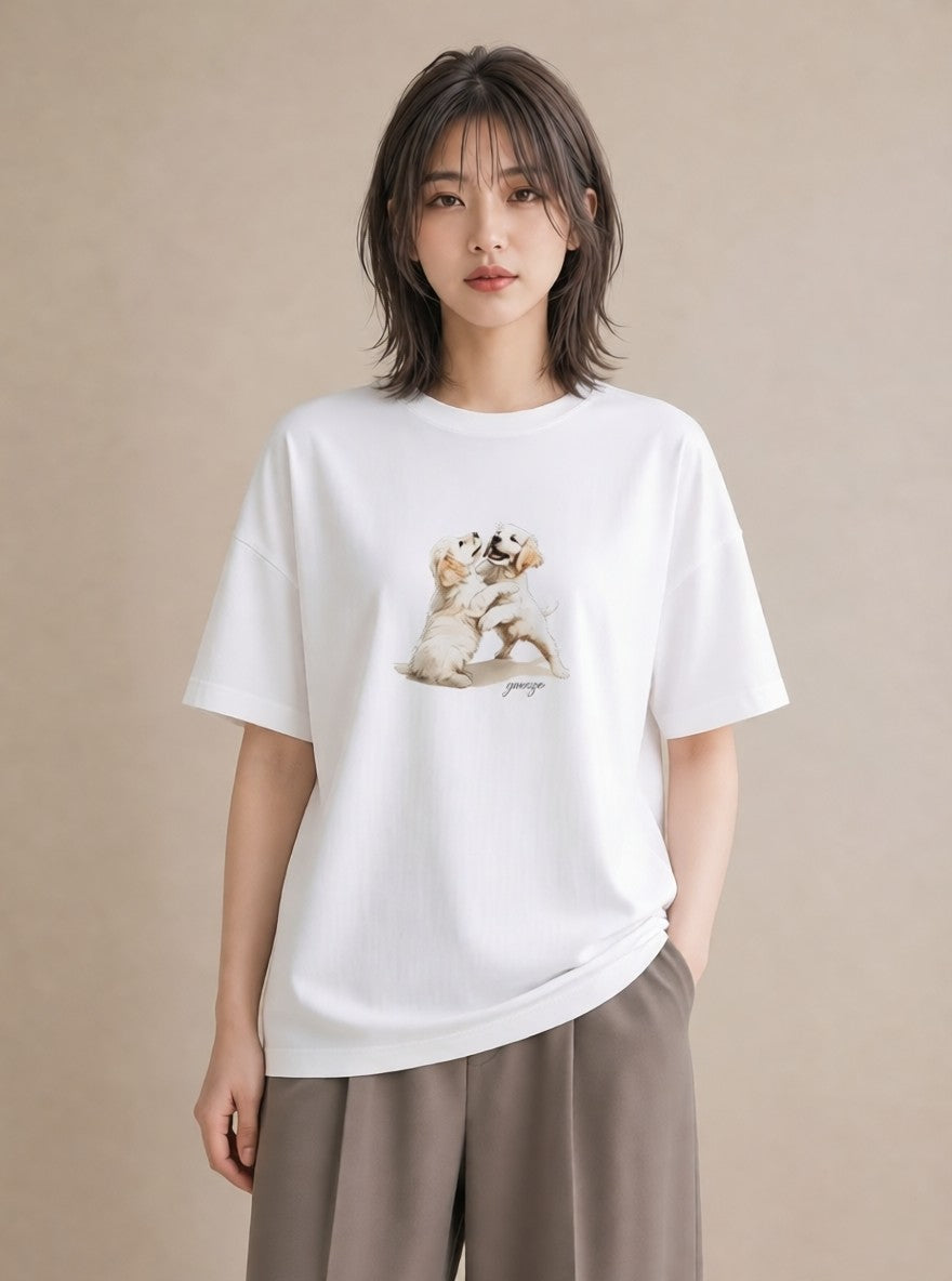 グラフィックTシャツ レディース ゴールデンレトリバー ゴールデン 犬 いぬ イラスト 通勤 在宅 白T YMAZO