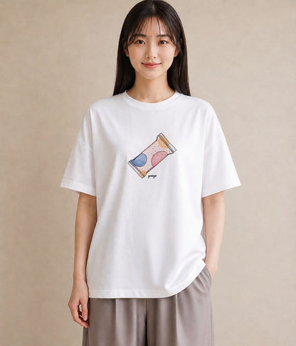 Tシャツ レディース チョコ 食べ物 フード イラスト 抜け感 ペアコーデ 秋コーデ 白T YMAZO