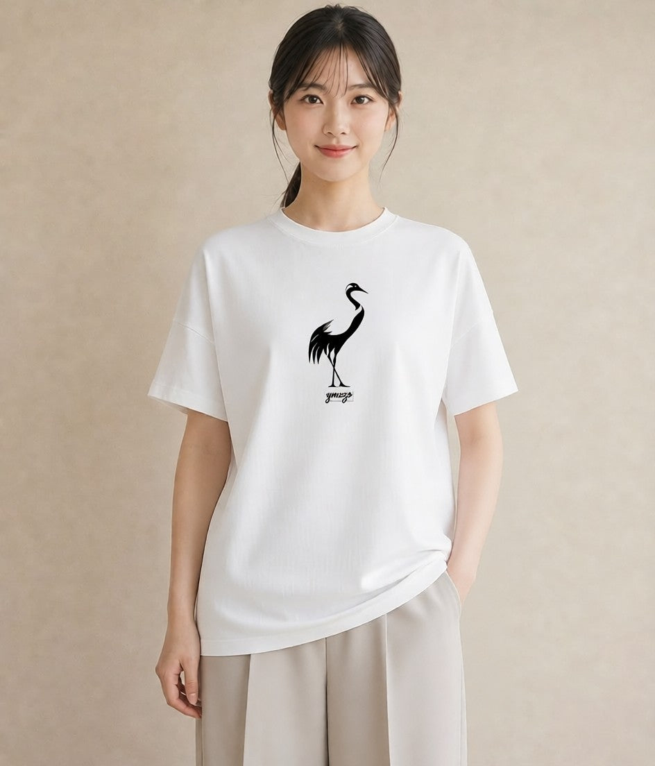 半袖Tシャツ レディース 折り鶴 折り紙 ナチュラル アンティーク イラスト ニュアンス 散歩 お出かけ 白T YMAZO