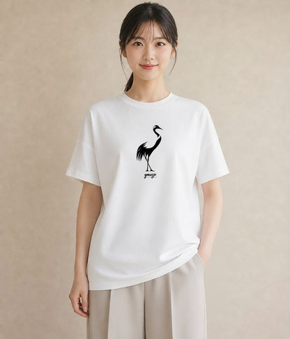 半袖Tシャツ レディース 折り鶴 折り紙 ナチュラル アンティーク イラスト ニュアンス 散歩 お出かけ 白T YMAZO