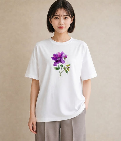 Tシャツ レディース あさがお 朝顔 花 花柄 イラスト モード 春コーデ 姉妹 白T