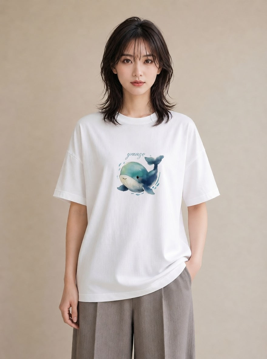 プリントTシャツ レディース シャチ 海の生き物 海 イラスト 上品 友達ギフト 部屋着 白T YMAZO
