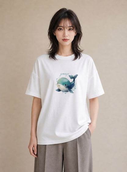プリントTシャツ レディース シャチ 海の生き物 海 イラスト 上品 友達ギフト 部屋着 白T YMAZO