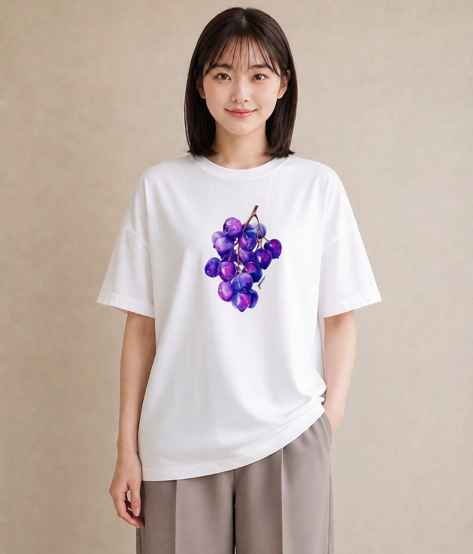 半袖Tシャツ レディース ブルーベリー 食べ物 フード イラスト ユニーク ペアコーデ 秋コーデ 白T YMAZO