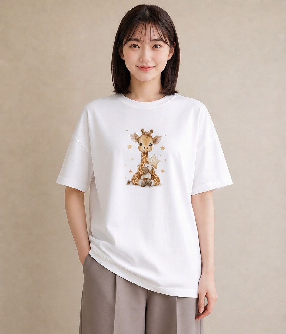 Tシャツ レディース きりん 動物 アニマル イラスト 水彩風 レイヤード 友達ギフト 白T YMAZO