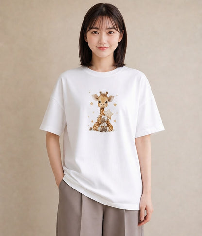 Tシャツ レディース きりん 動物 アニマル イラスト 水彩風 レイヤード 友達ギフト 白T YMAZO