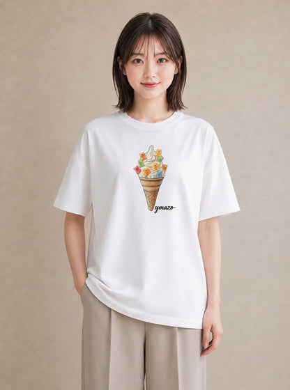 半袖Tシャツ レディース パフェ 食べ物 フード イラスト ボタニカル お出かけ 普段着 白T YMAZO