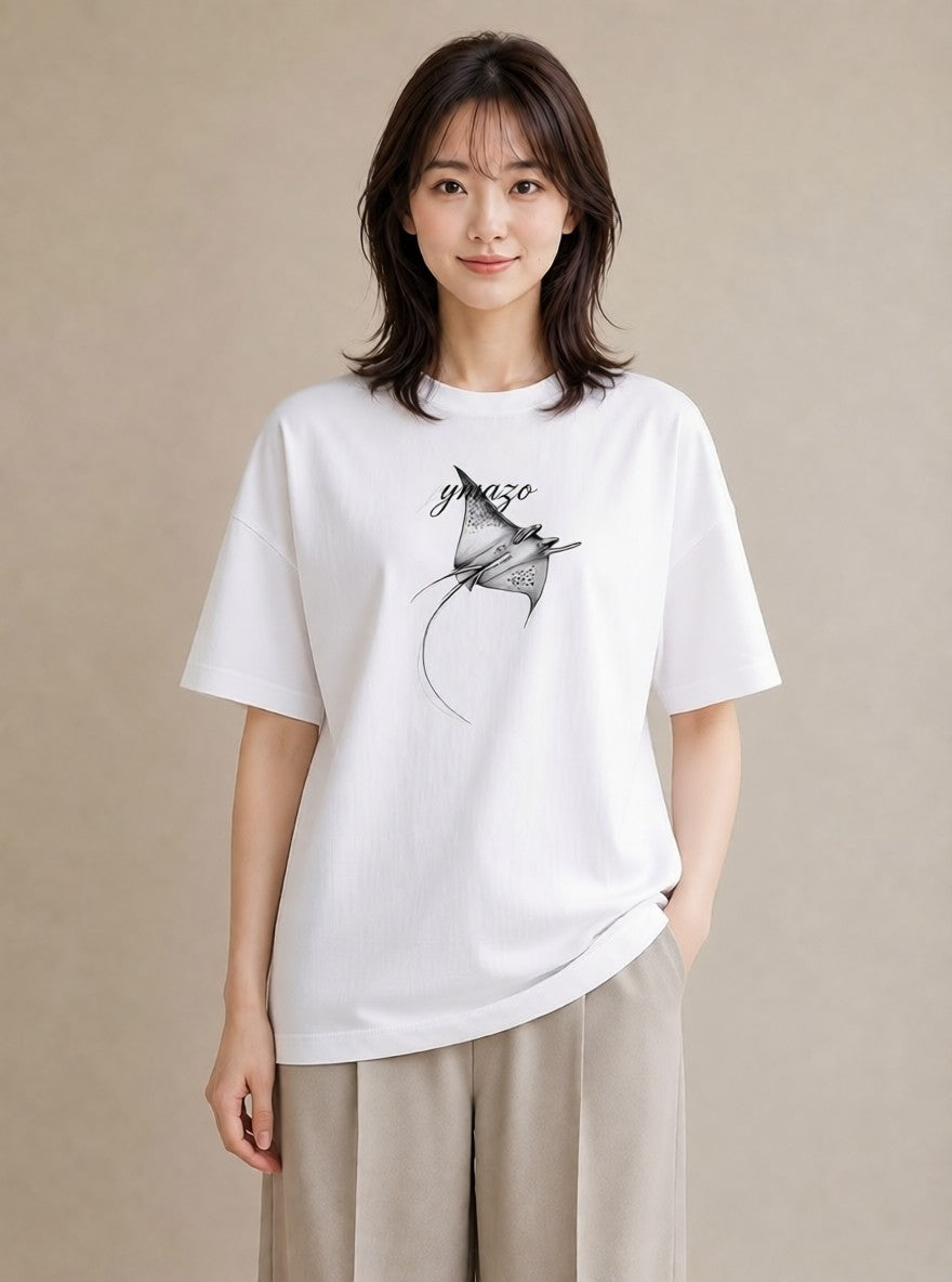 グラフィックTシャツ レディース ジンベエザメ 海の生き物 海 イラスト お揃い 親子 白T YMAZO