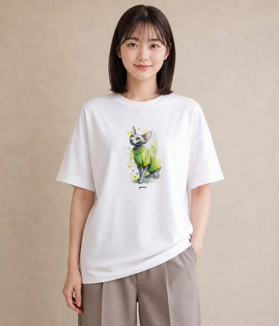 半袖Tシャツ レディース スフィンクス 猫 ねこ イラスト 可愛い 親子 20代 白T YMAZO