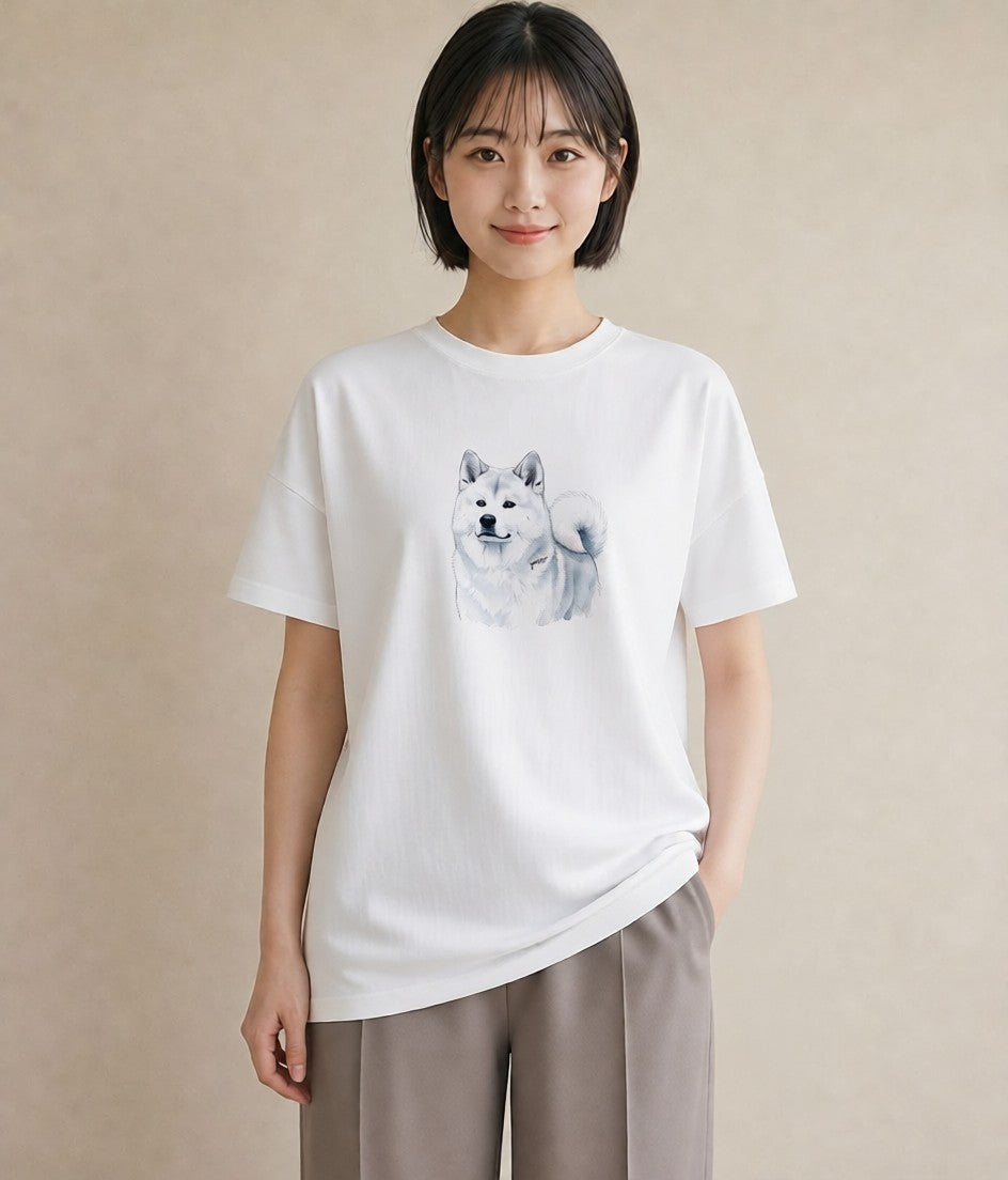 半袖Tシャツ レディース 秋田犬 犬 いぬ イラスト ニュアンス 春コーデ 姉妹 白T YMAZO