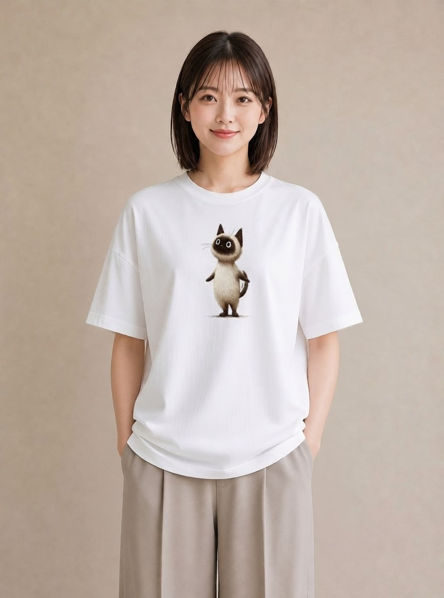 グラフィックTシャツ レディース シャム柄 猫 ねこ イラスト 旅行 母娘コーデ 白T YMAZO