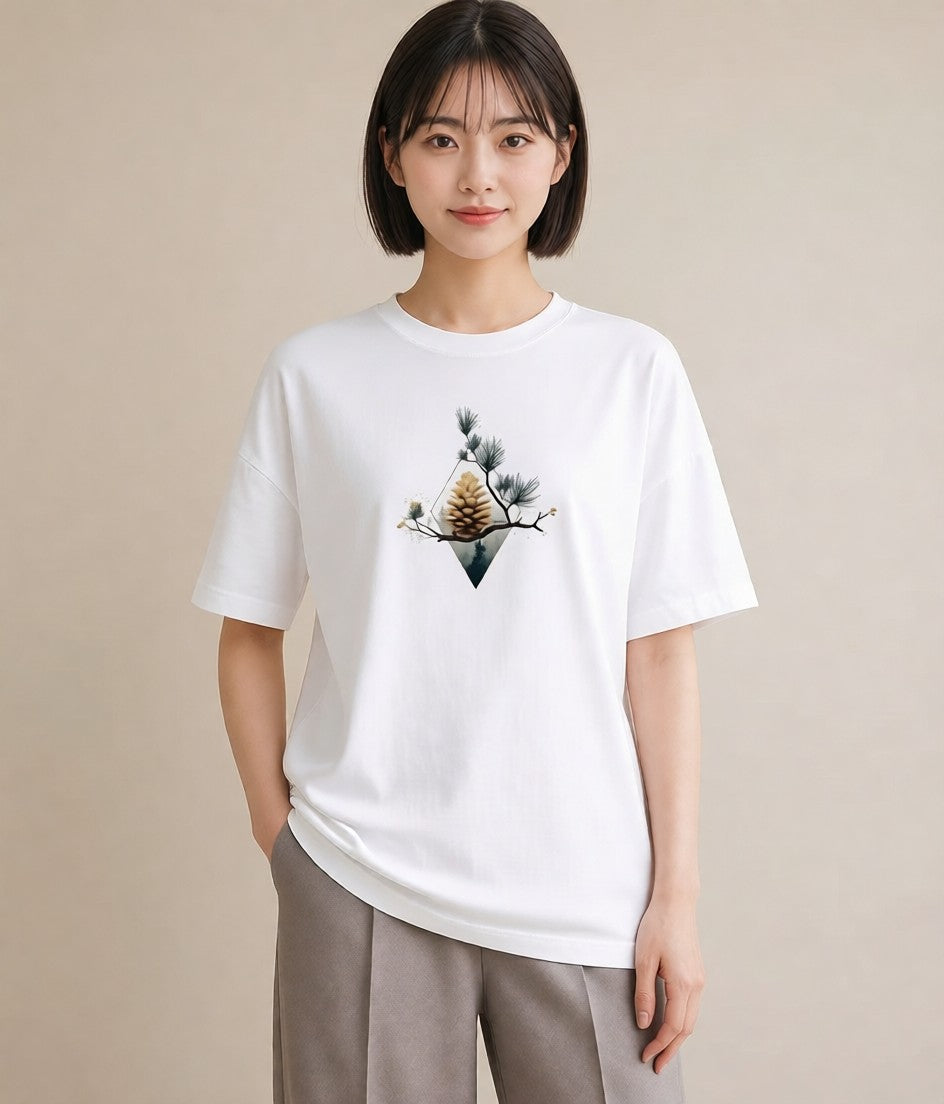 Tシャツ レディース 松ぼっくり 植物 ボタニカル イラスト 可愛い 春コーデ 姉妹 白T YMAZO