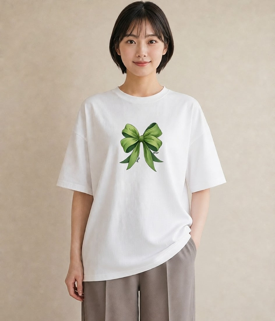 プリントTシャツ レディース リボン 蝶結び ナチュラル アンティーク イラスト シック 親子 20代 白T YMAZO