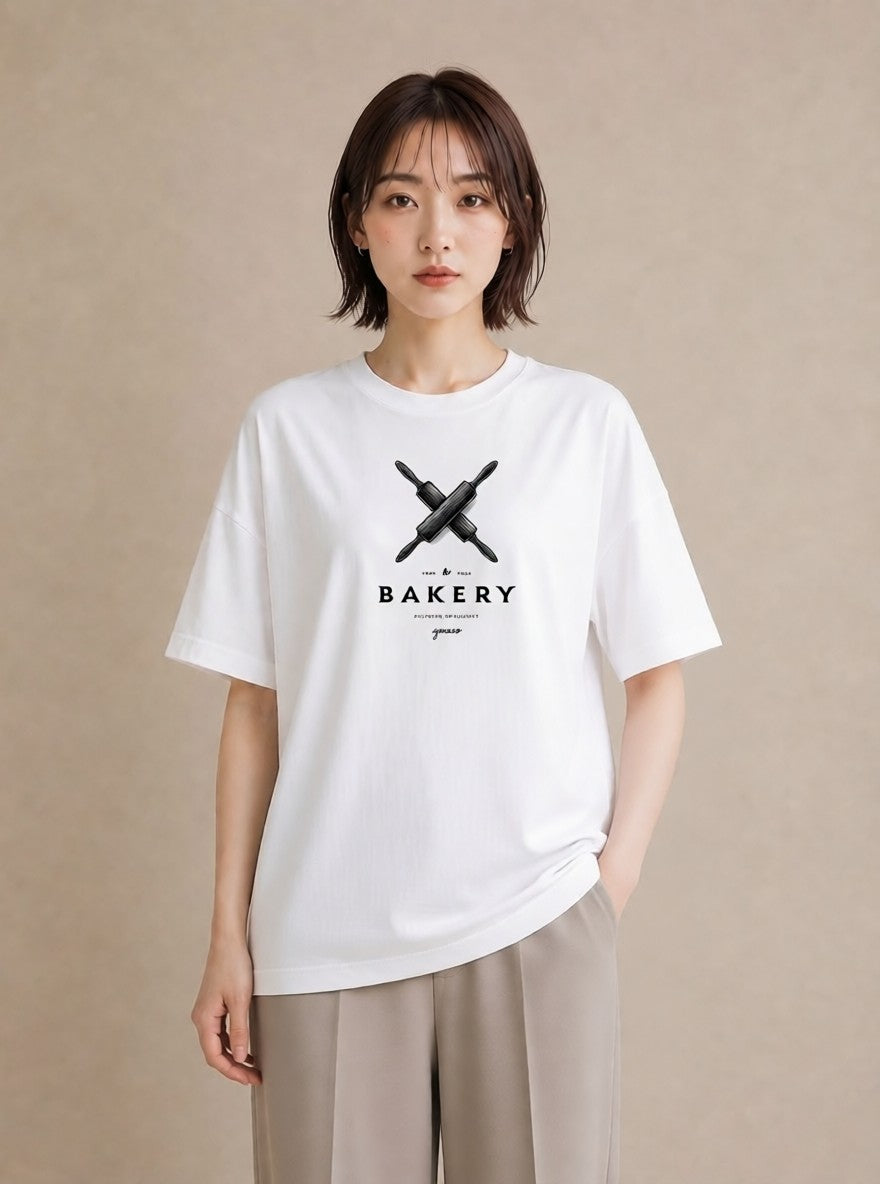 デザインTシャツ レディース パン ベーカリー レトロ イラスト ミニマル 女子会 お揃い 白T YMAZO