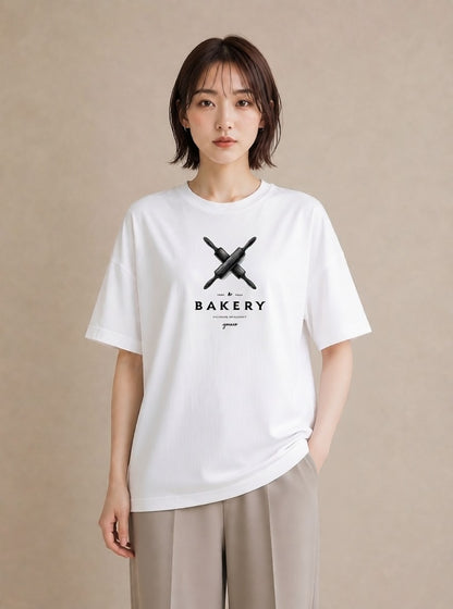 デザインTシャツ レディース パン ベーカリー レトロ イラスト ミニマル 女子会 お揃い 白T YMAZO