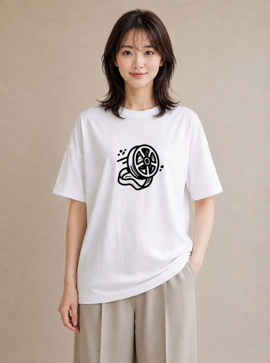 Tシャツ レディース カメラ フィルムカメラ レトロカメラ イラスト ミニマル 帰省 ラフ 白T YMAZO