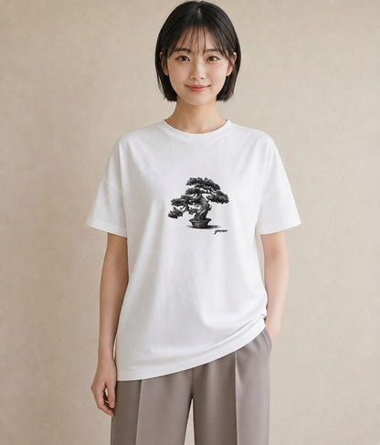 プリントTシャツ レディース 盆栽 植物 ボタニカル イラスト 個性的 女性向けギフト 散歩 白T YMAZO