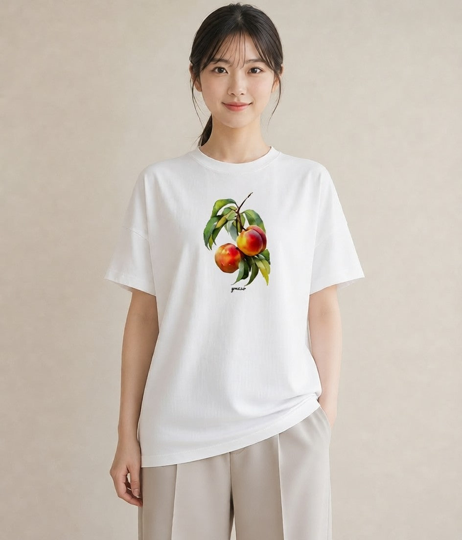 プリントTシャツ レディース もも 食べ物 フード イラスト レイヤード 友達ギフト 白T YMAZO