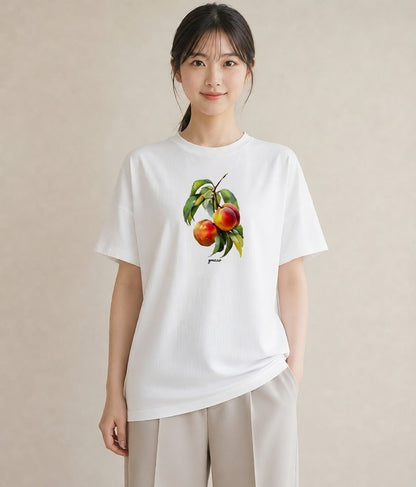 プリントTシャツ レディース もも 食べ物 フード イラスト レイヤード 友達ギフト 白T YMAZO